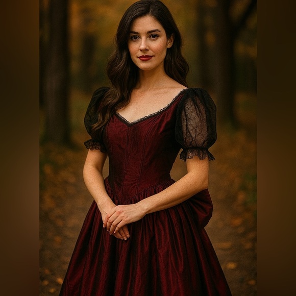 Vintage Handmade Dress Women Taffeta Tea Length Southern Belle Cosplay - Picture 8 of 8